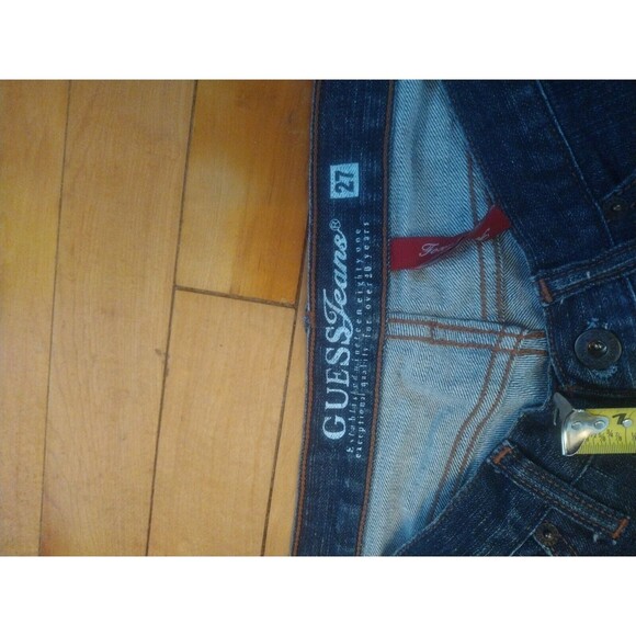 Guess Womens Foxy Flare Front Dip Distressed Hem Dark Blue Jeans Size 27 Small - Picture 4 of 8